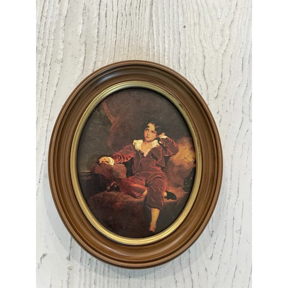 Vintage NWOT Oval Framed Red Boy Master Lambton by Thomas Lawrence 5‎ x 6.5